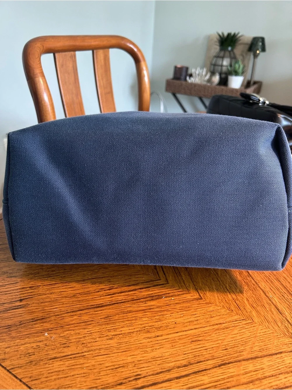 Coach Navy Canvas Tote with Brown Leather Trim